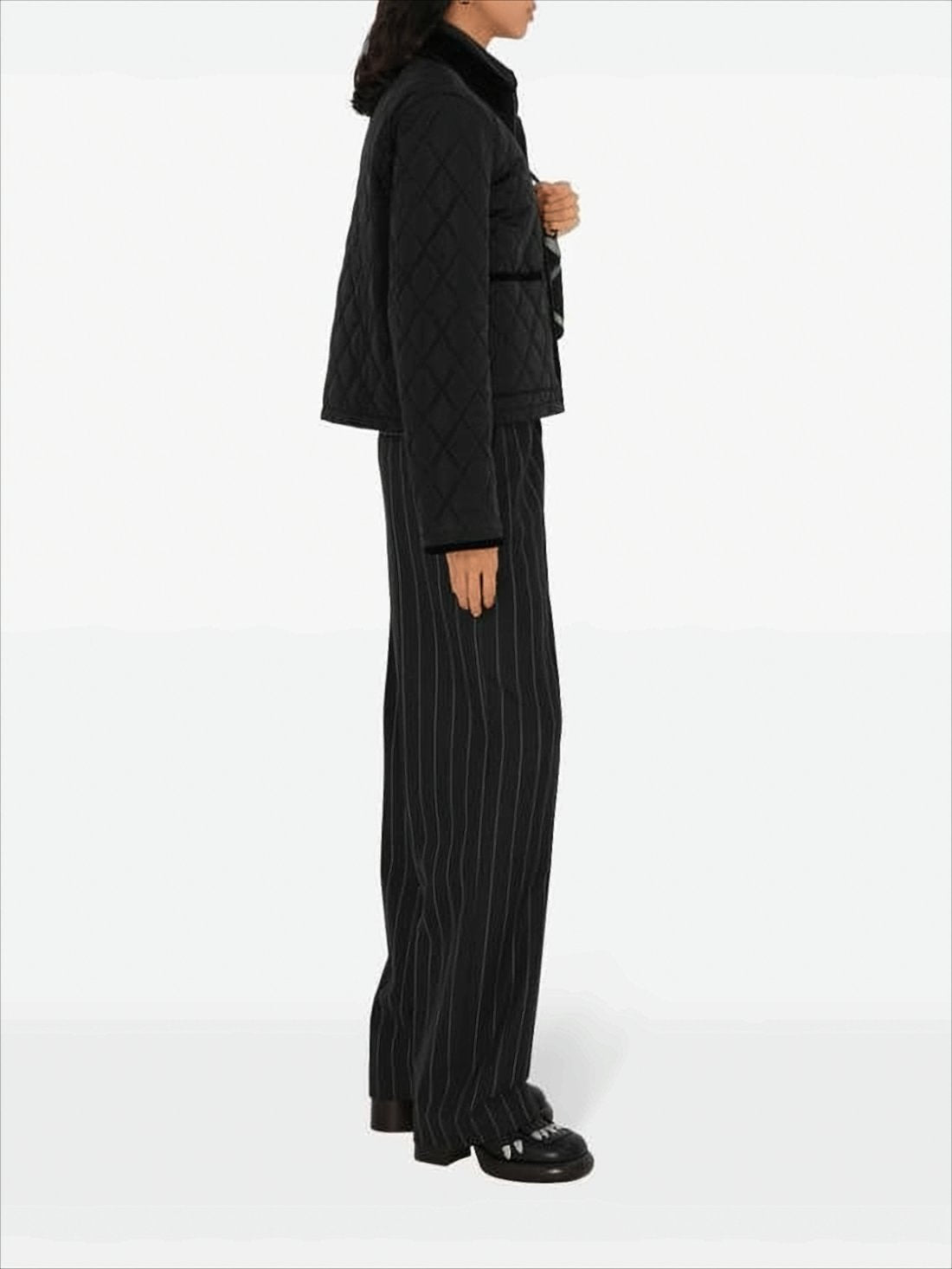 Quilted Black Jacket with Classic Collar
