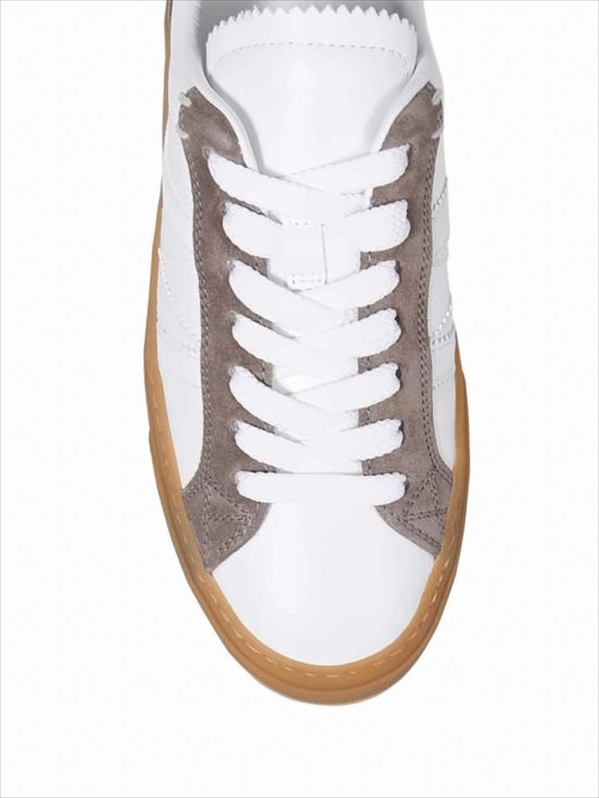 Low-Top Sneakers with Taupe Suede Overlays and Gum Rubber Sole