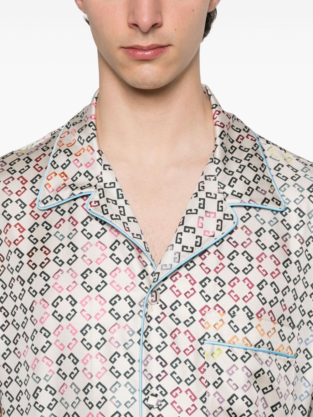 Multicolored Geometric Patterned Ecru Shirt