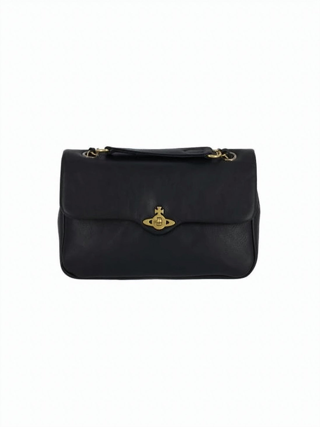 Rectangular Leather Clutch with Gold Emblem