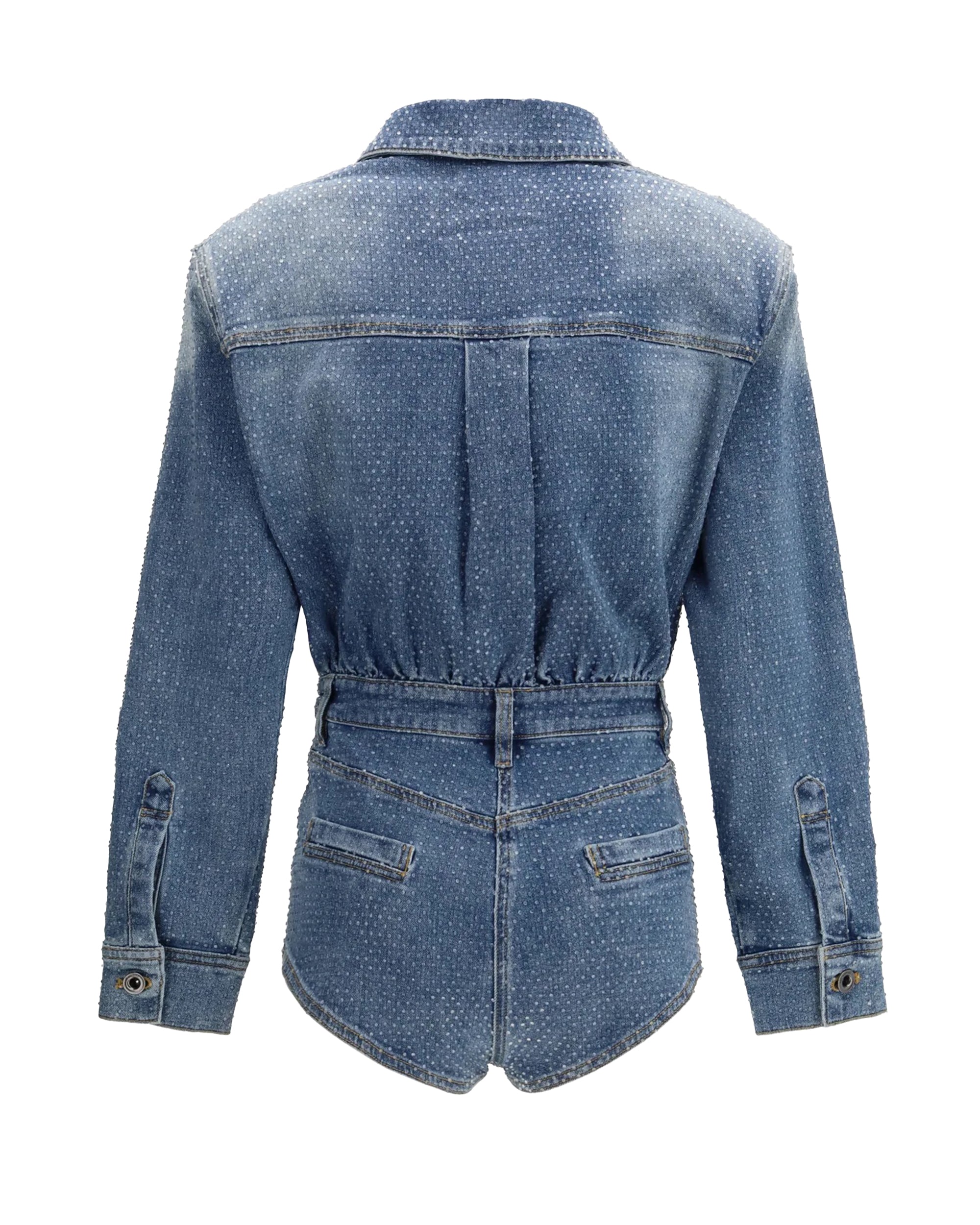Denim Jumpsuit with Rhinestone Embellishments
