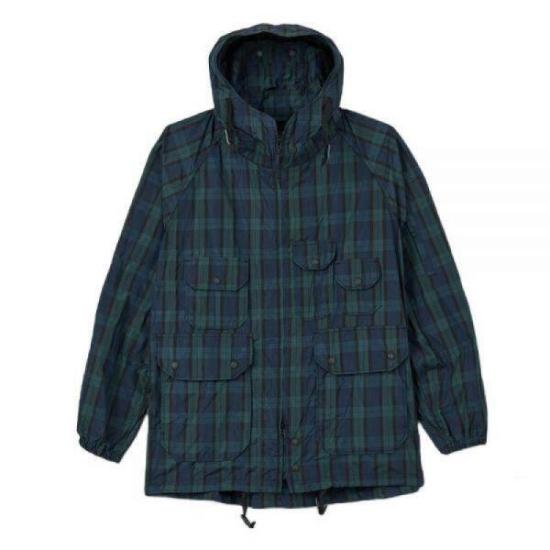 Hooded Jacket with Dark Plaid Pattern