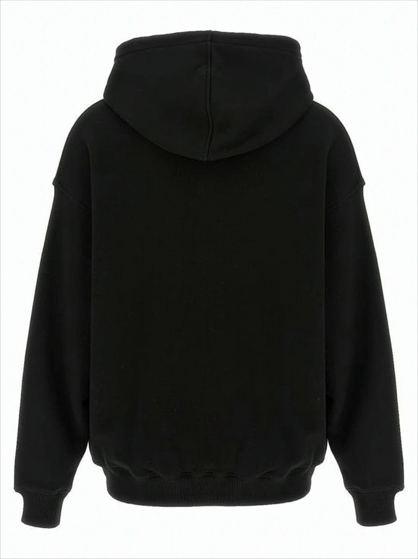 Relaxed Fit Black Hoodie With Drawstring And Embroidered Logo