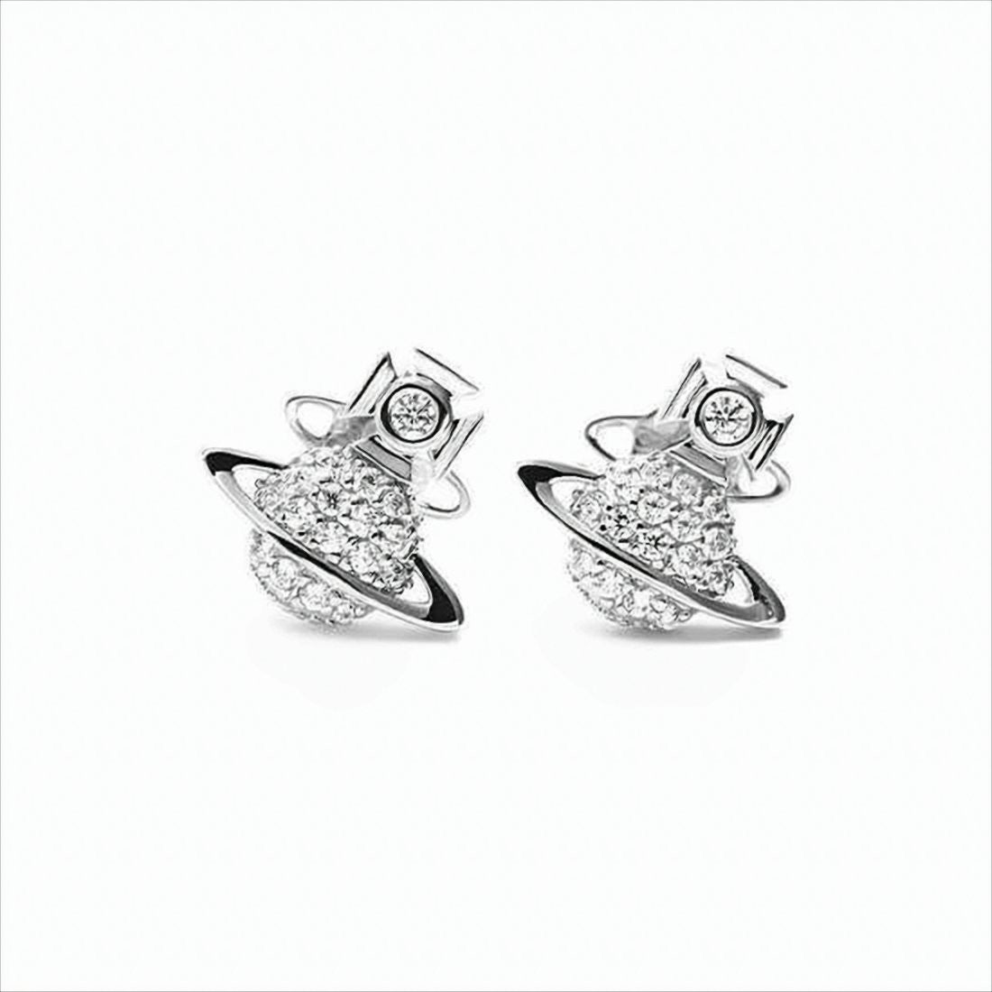 Planet-Inspired Stud Earrings with Crystal Embellishments