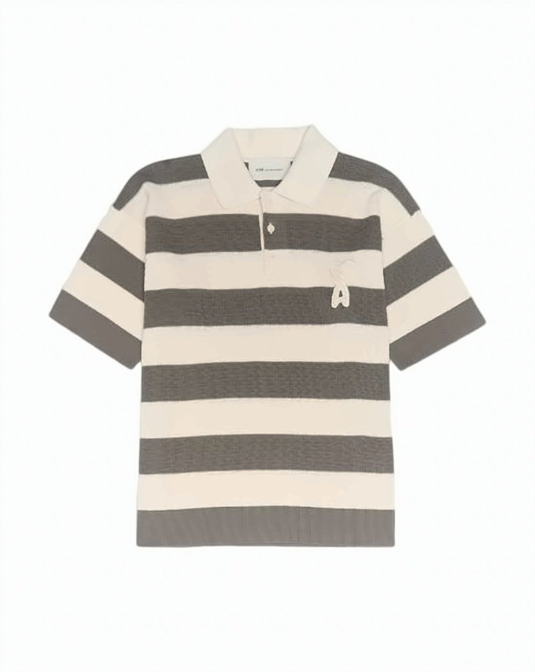 Neutrals Horizontal Striped Heart Emblem Polo