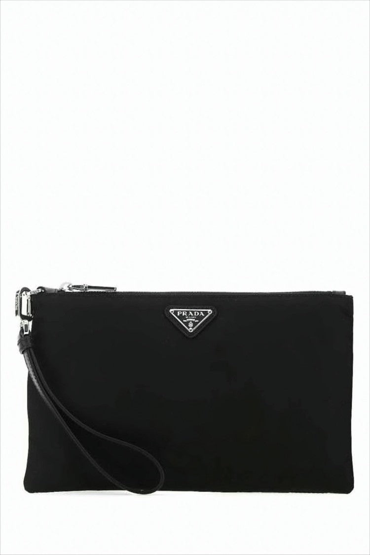 Smooth Nylon Black Clutch with Design