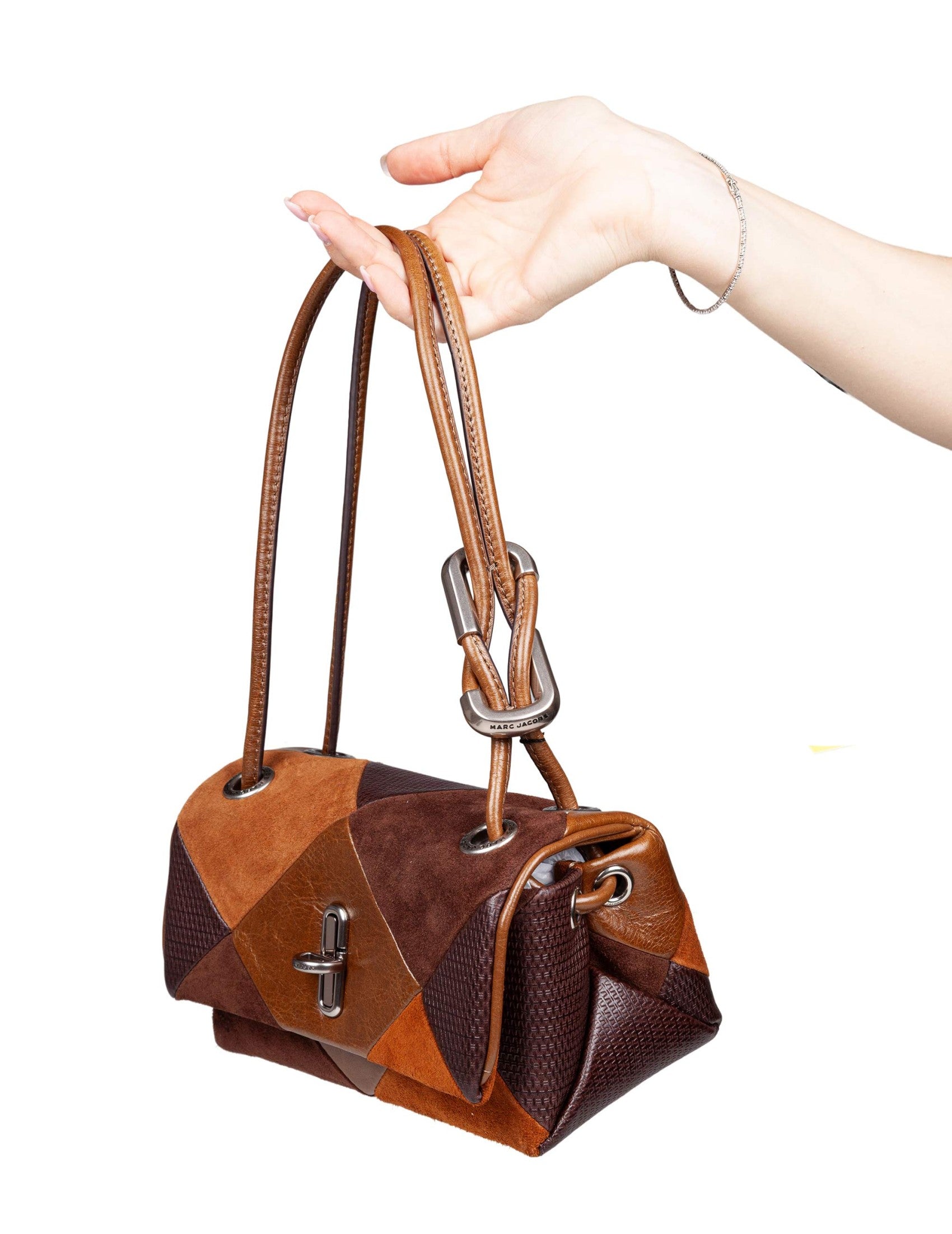 The Mini Dual Shoulder Bag In Patchwork Suede