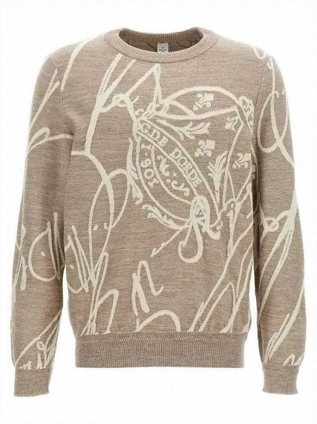 Abstract Patterned Beige Alpaca Knit Sweater