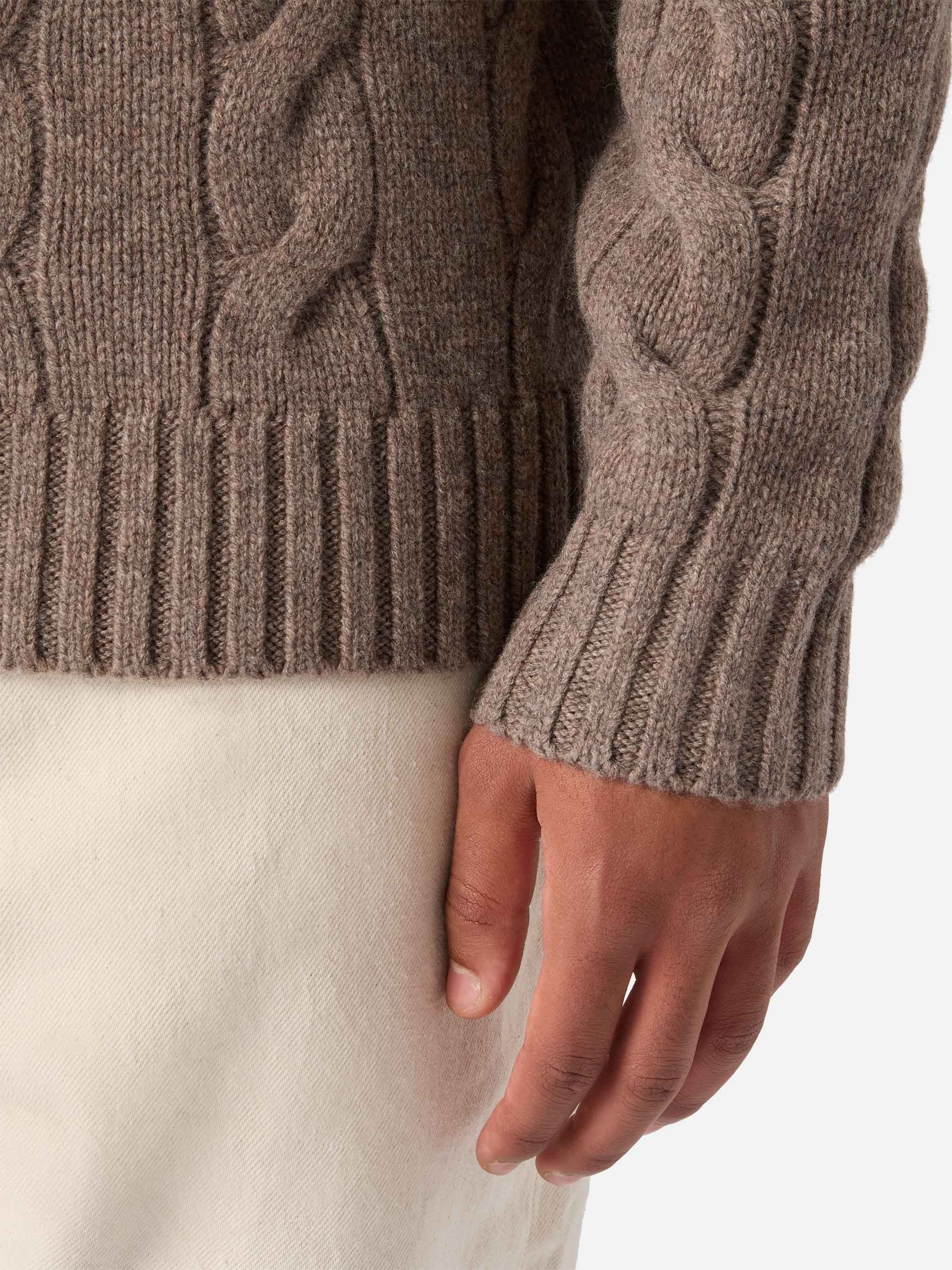 Hooded Wool Sweater With Cable Knit Design