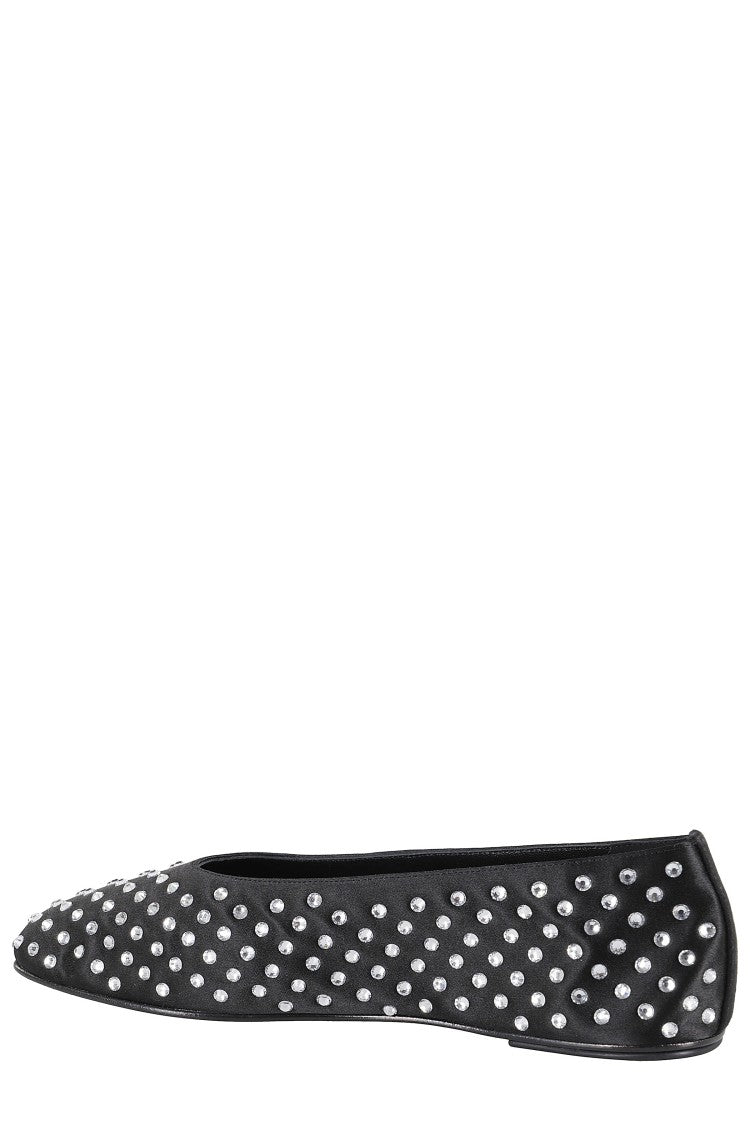 Ballet Flats Satin Black Crystals
