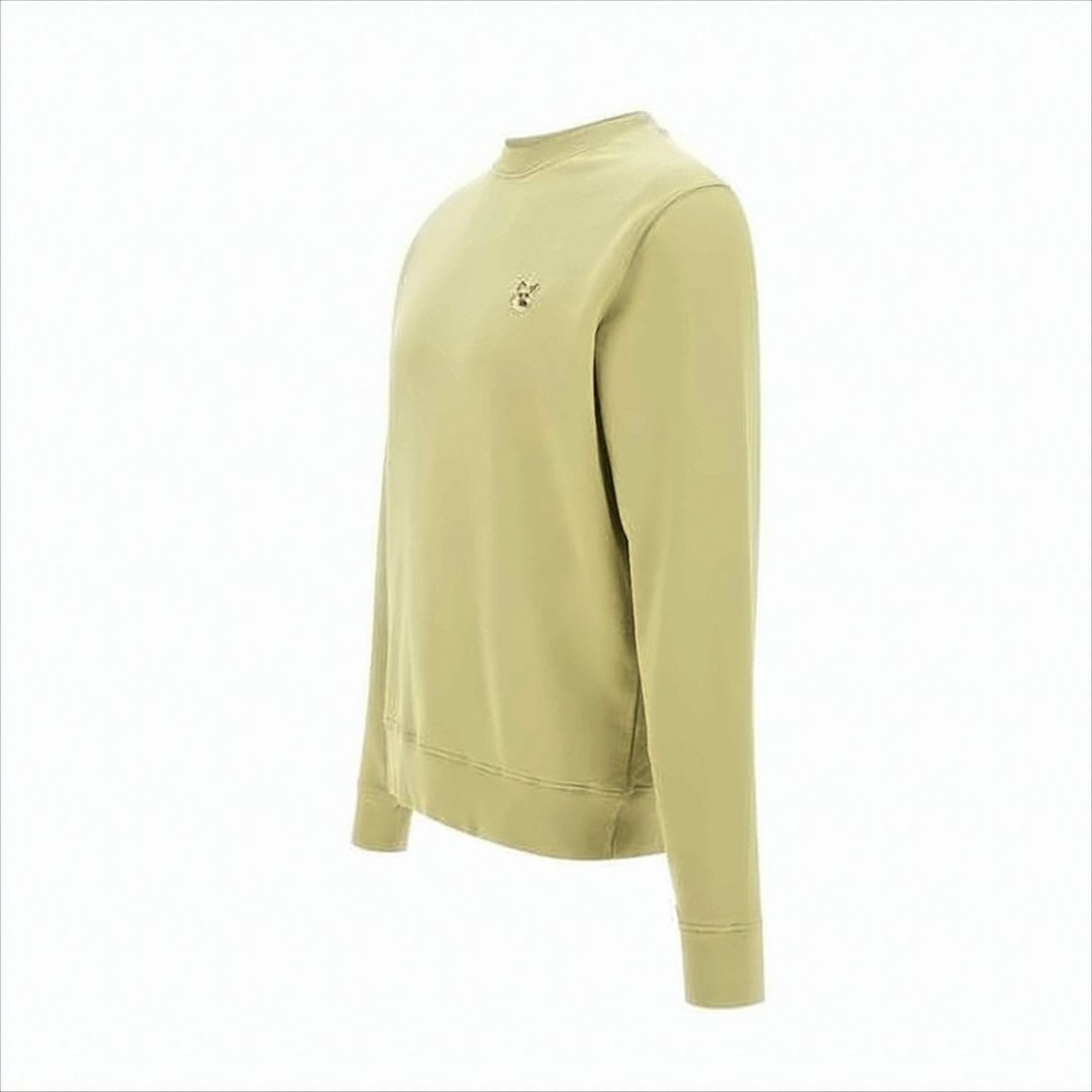 Long-Sleeve Crewneck Sweatshirt In Light Olive With Embroidered Fox Emblem