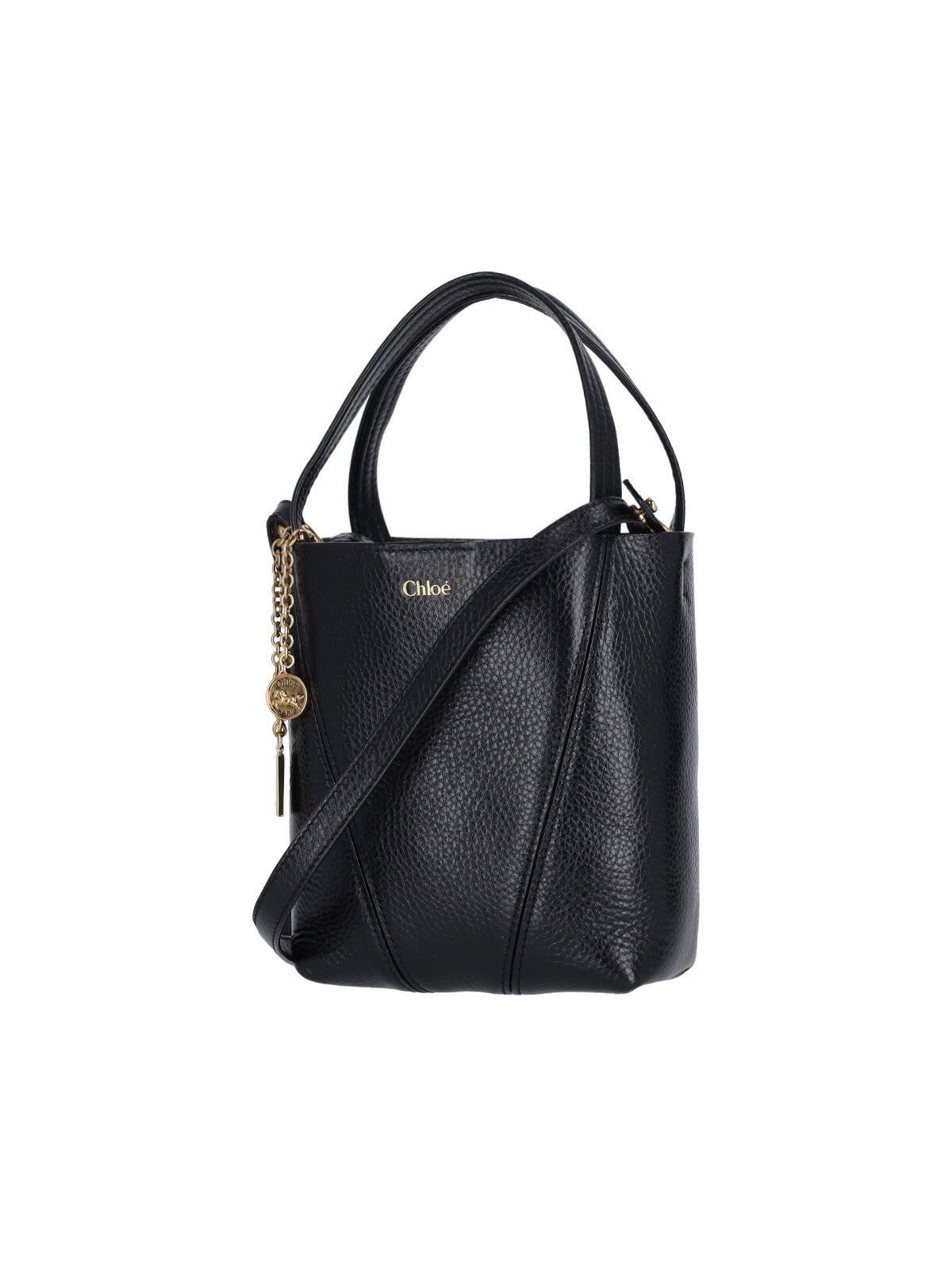 Small Hammered Leather Tote with Golden Accents