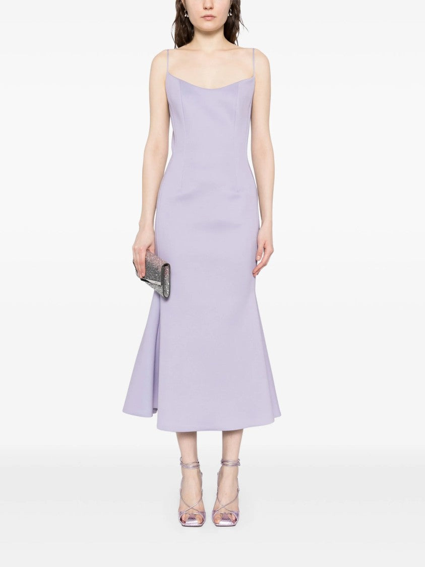Mermaid Silhouette Lavender Midi Dress With Spaghetti Straps