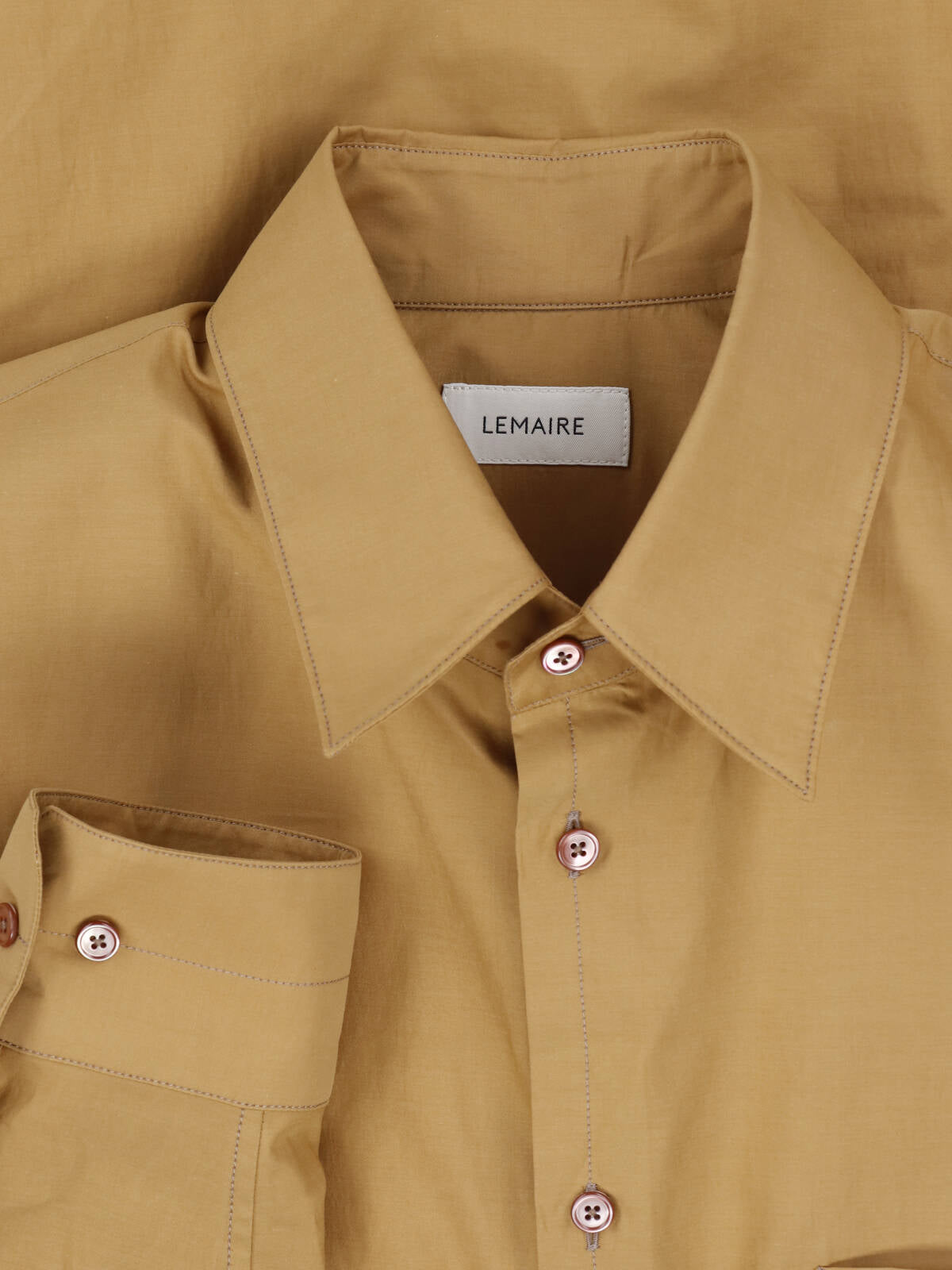 Light Brown Classic Collar Cotton-Silk Shirt