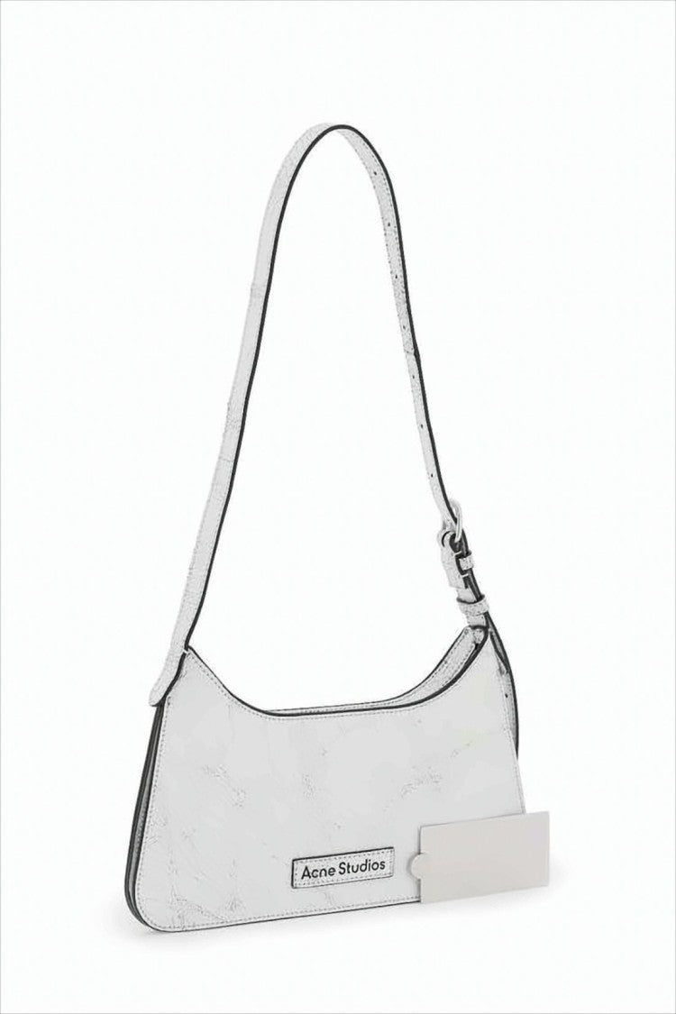 Smooth Leather Shoulder Bag With Metal Plaque