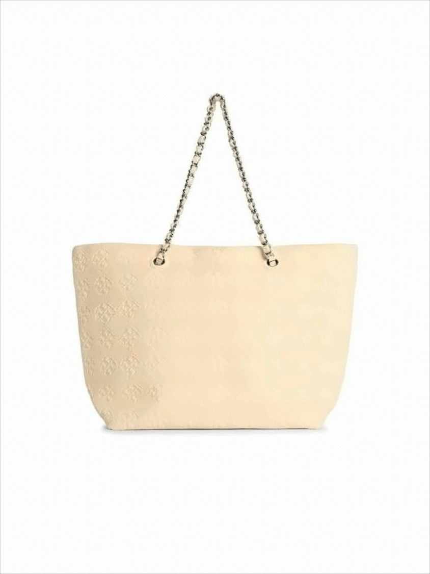 Rectangular Cotton Shoulder Bag with Embossed Detailing