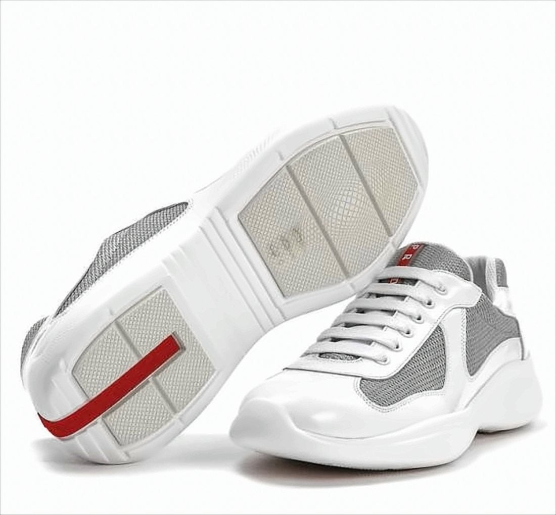 White Leather and Grey Mesh Sneakers