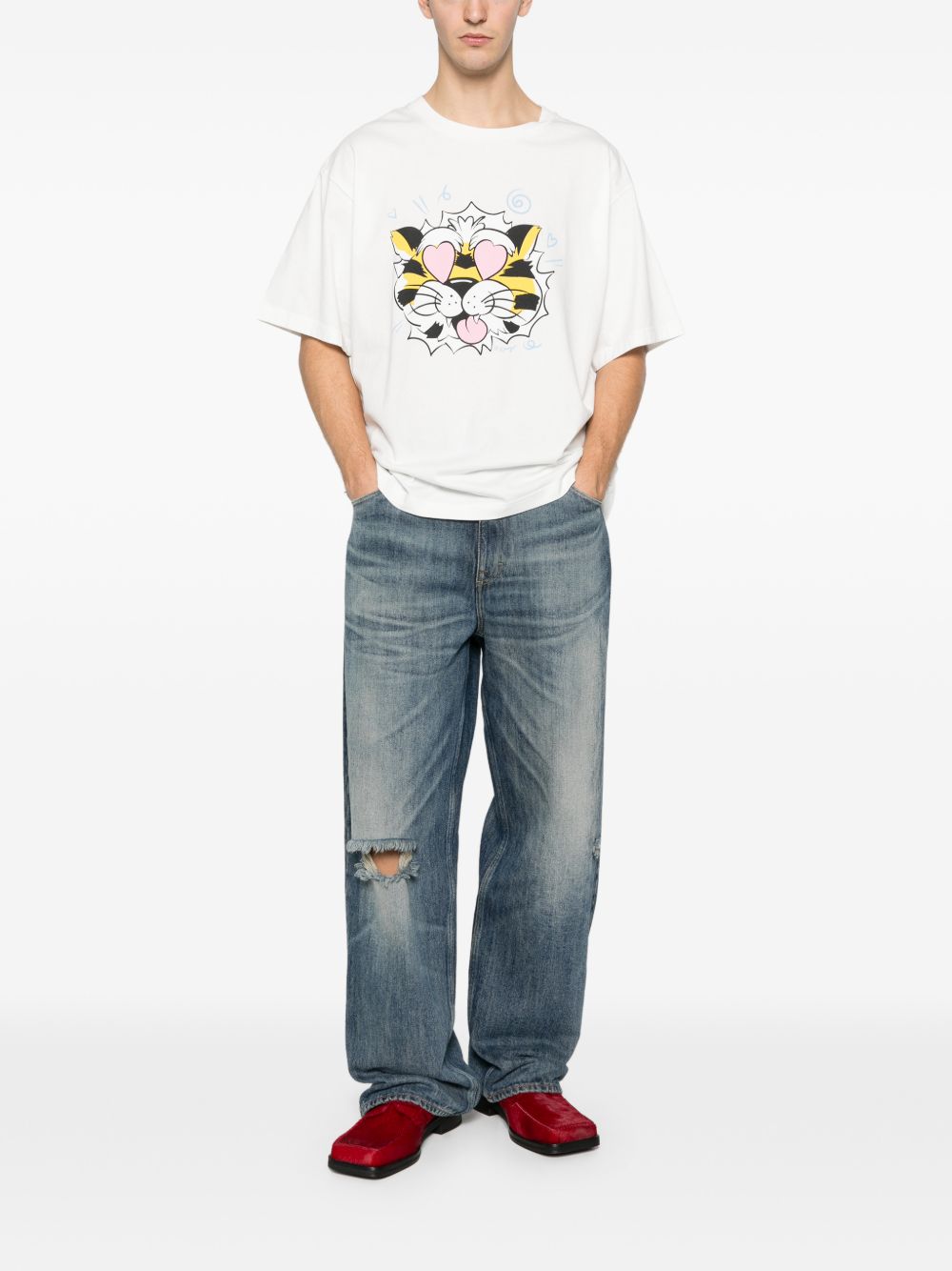 Loose-Fitting Graphic T-Shirt With Cartoon Tiger Design