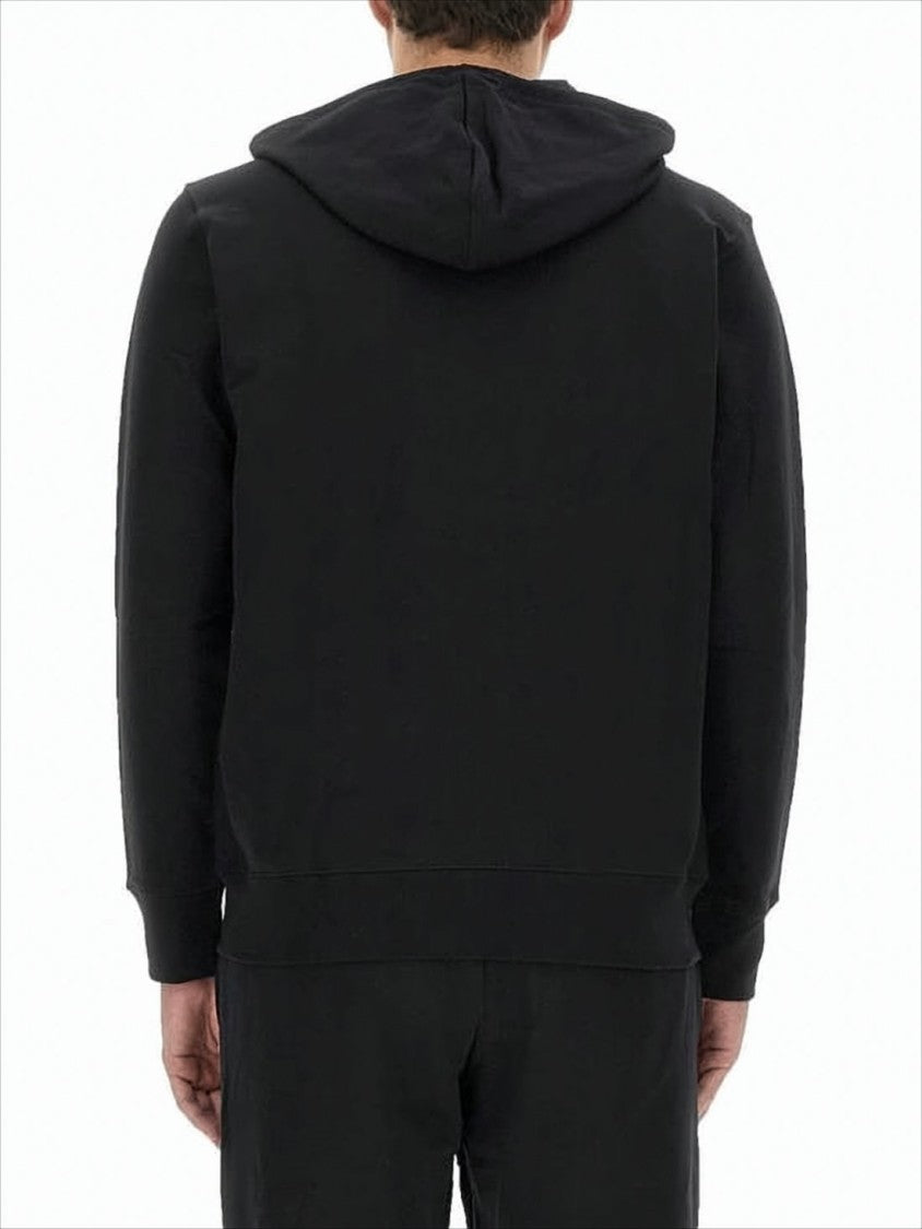 Black Zip-Up Hoodie with Drawstrings and Embroidered Zebra