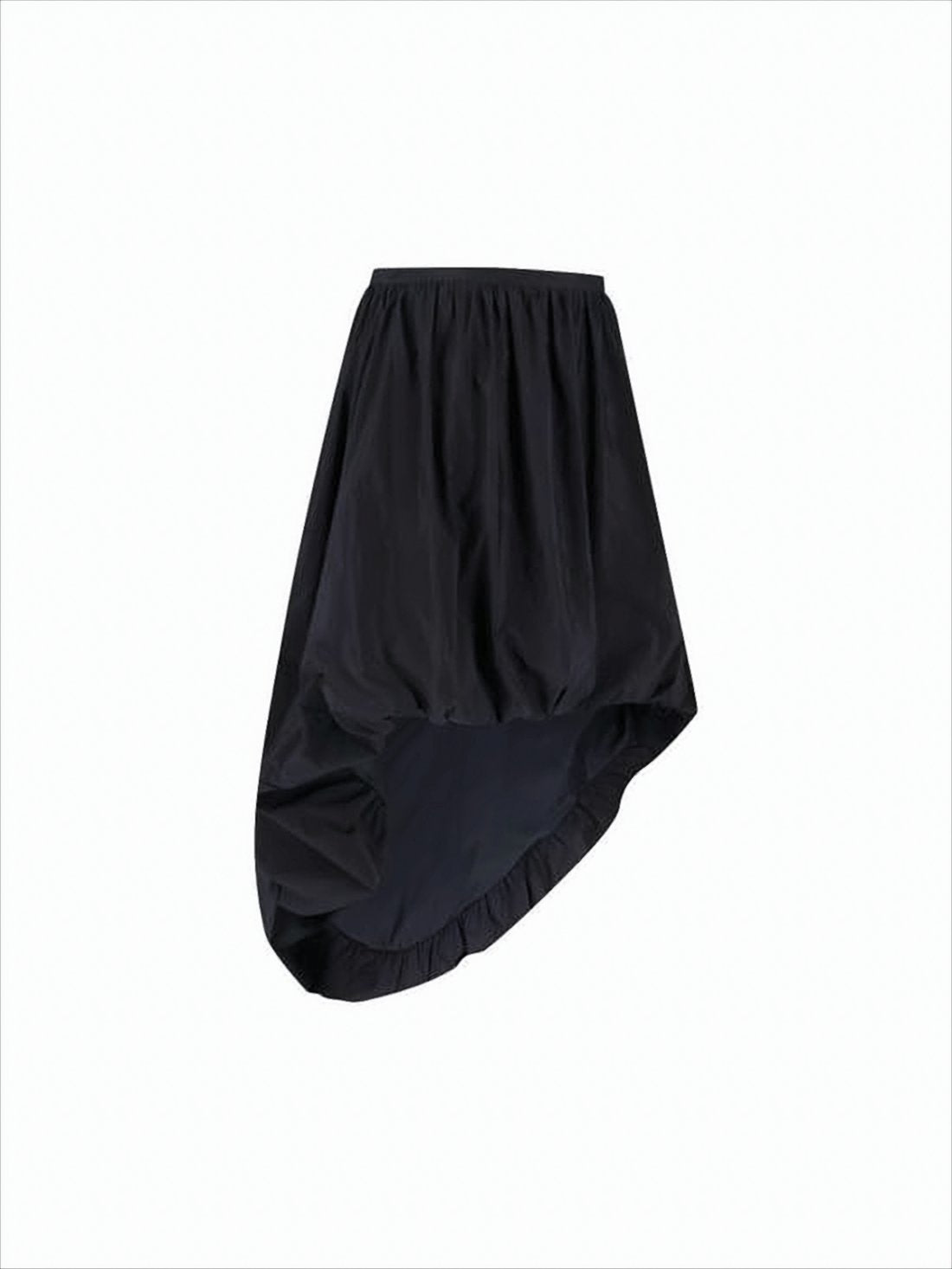 Asymmetrical Black Midi Skirt with Gathered Waistband
