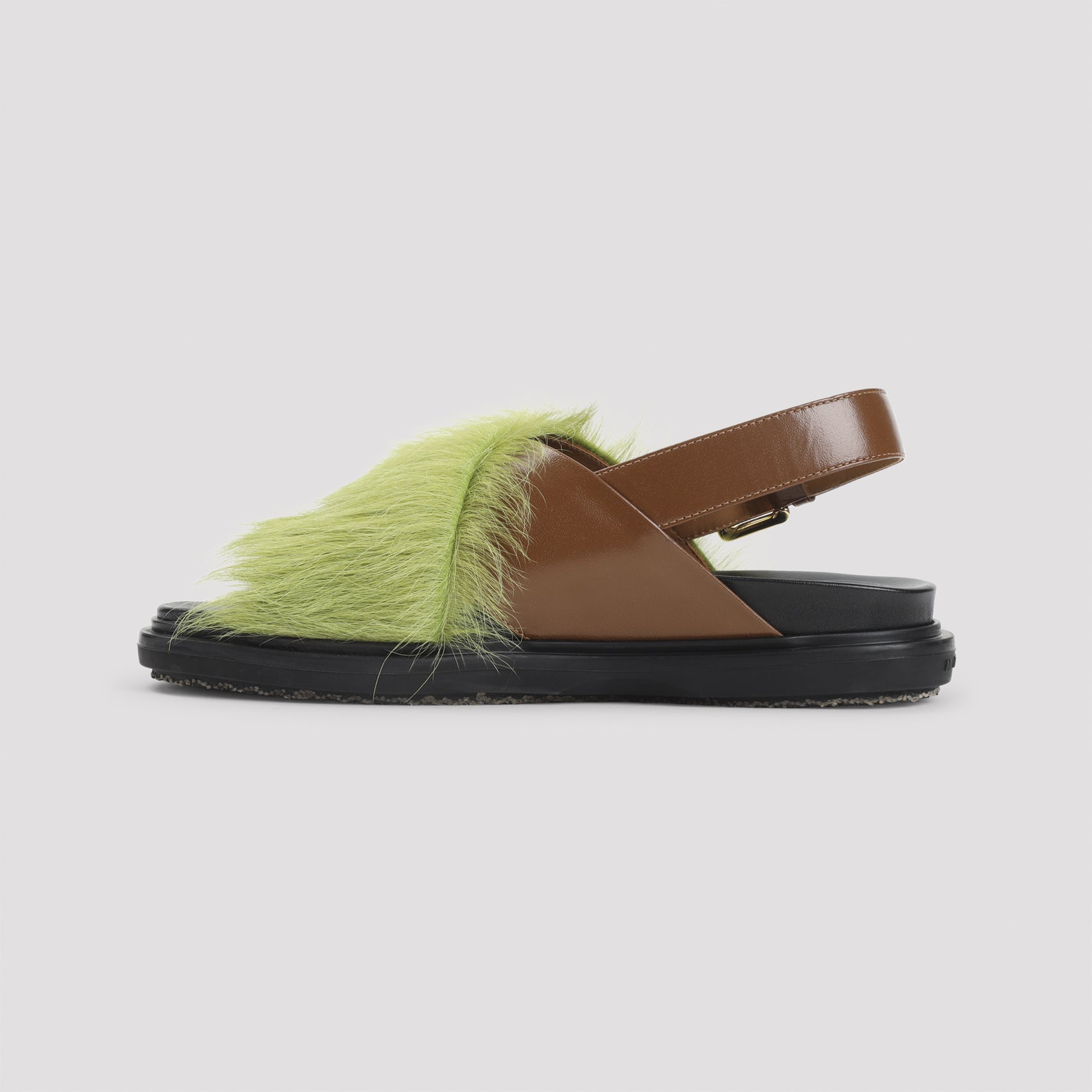 Chic Sandals with Green Fur Overlay