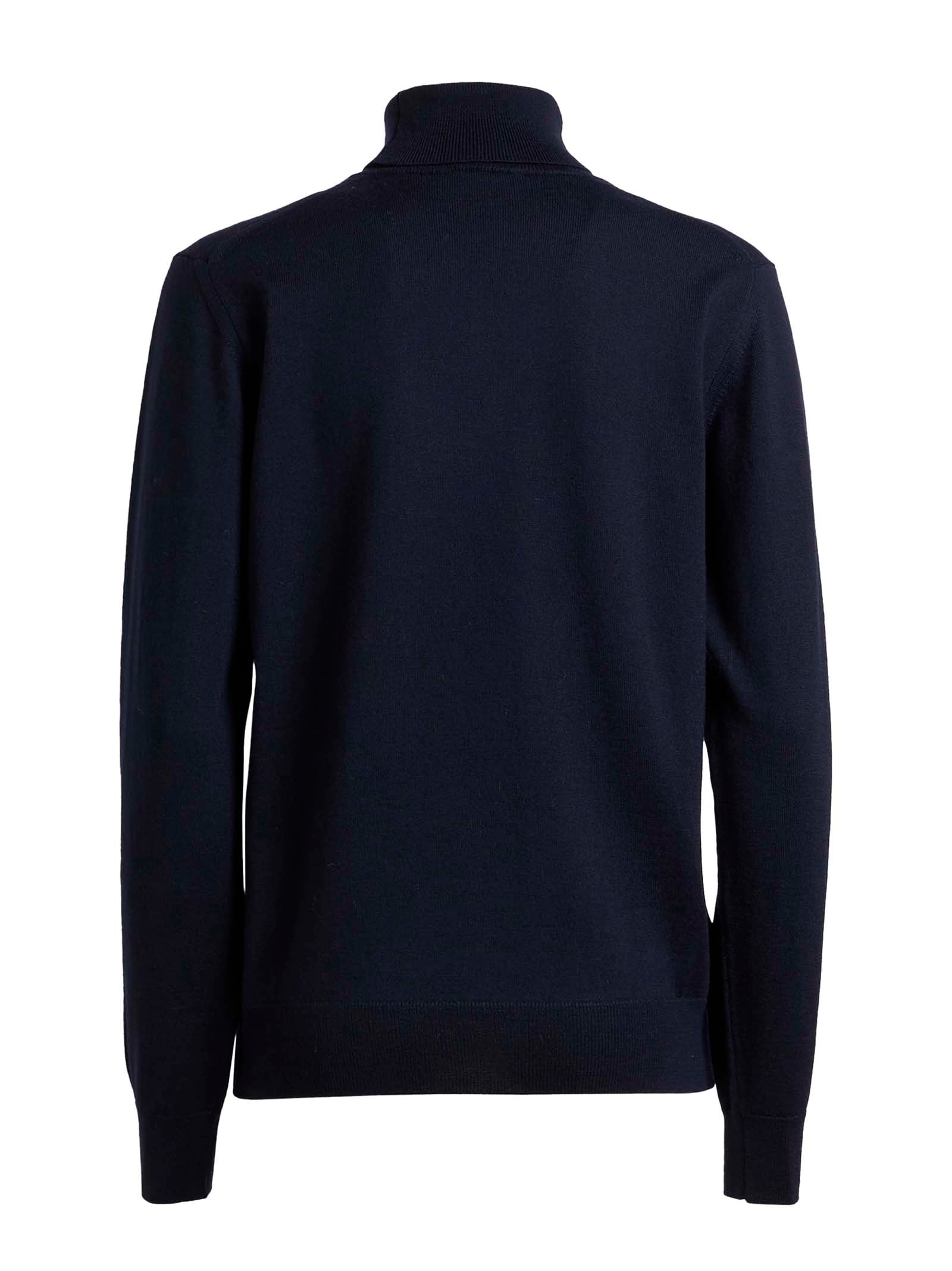 Navy Blue Turtleneck Sweater With Ribbed Trims