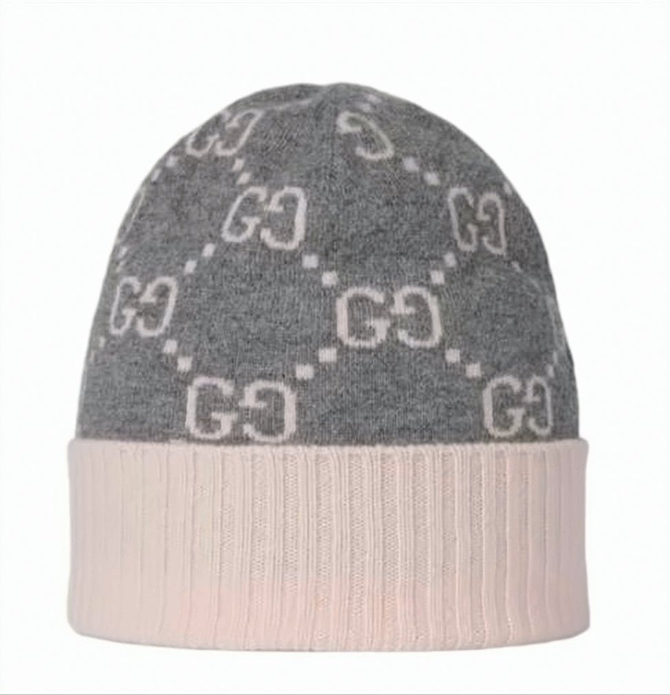 Cashmere Jacquard Beanie with Ribbed Cuff