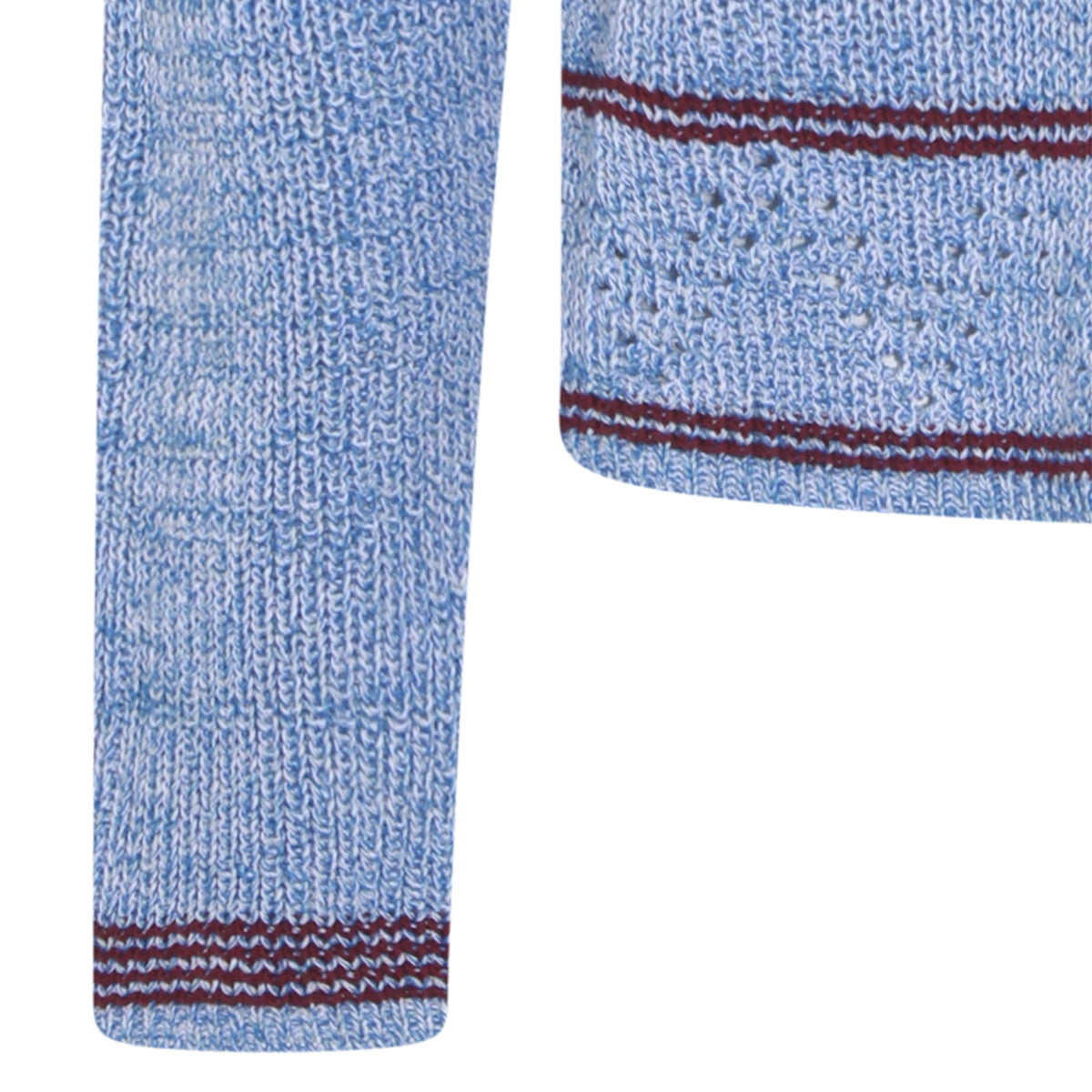 Light Blue Textured Knit Sweater with Contrasting Trim