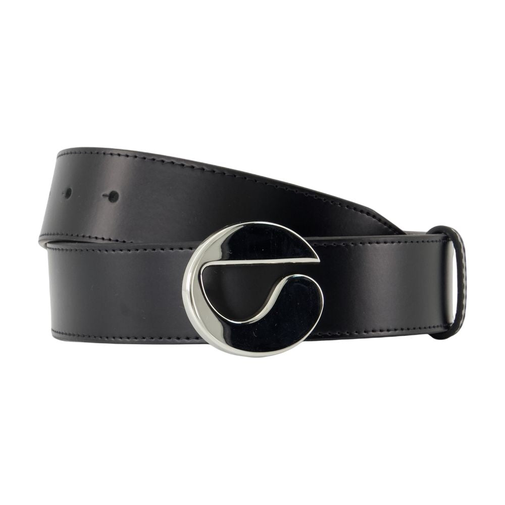 Black Calfskin Belt With Polished Metal Buckle