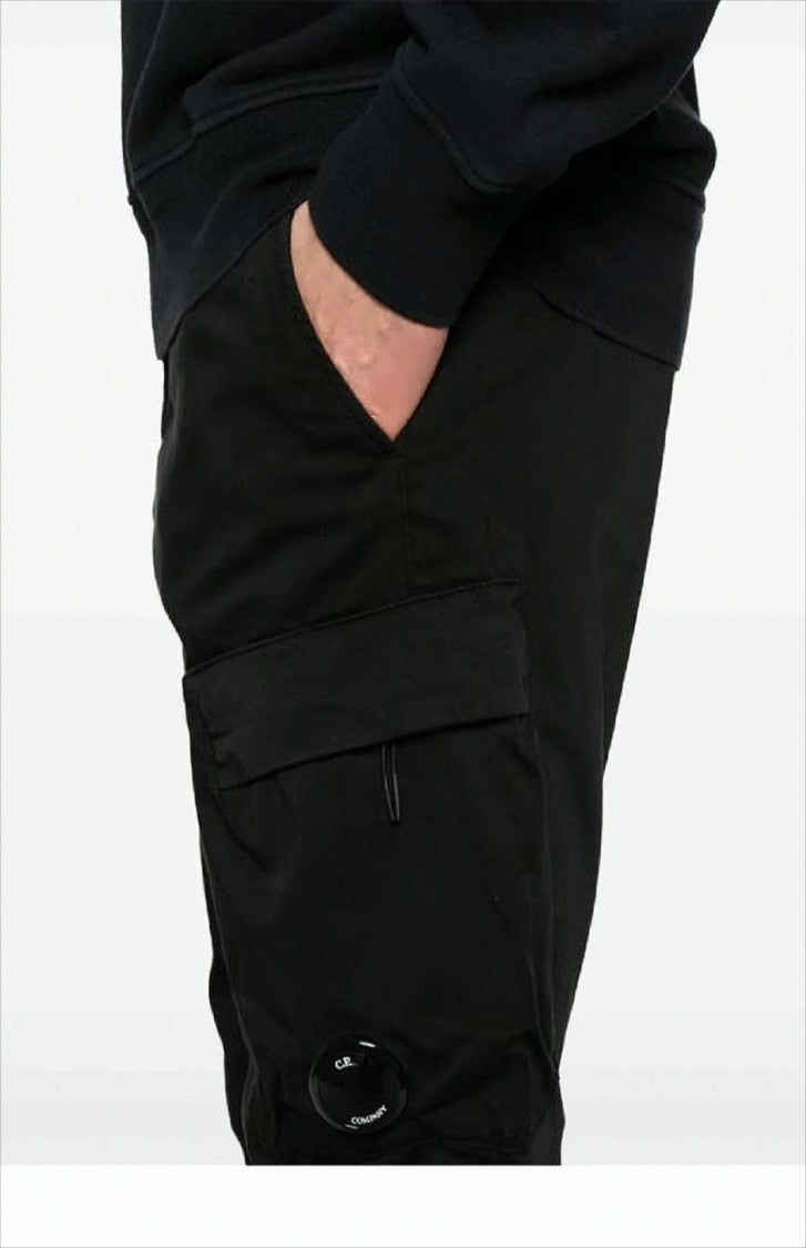 Straight-Fit Black Cargo Pants with Lens Detail