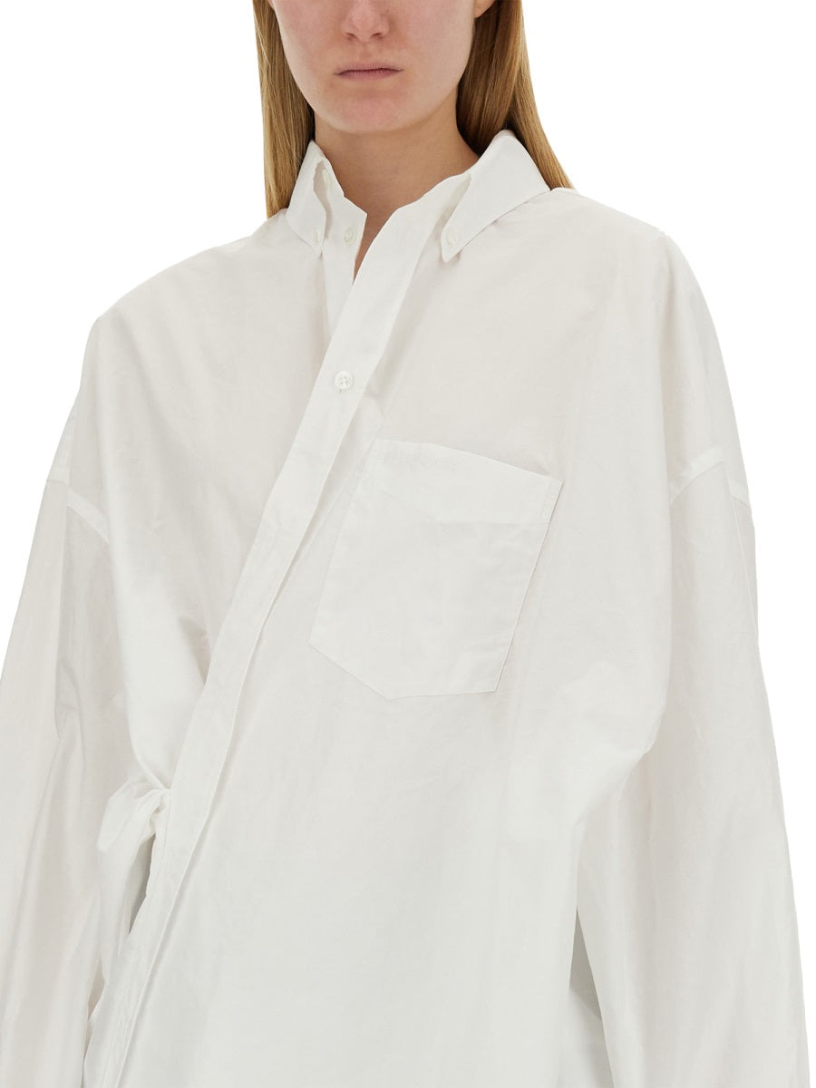 Wrap-Style White Shirt With Oversized Fit