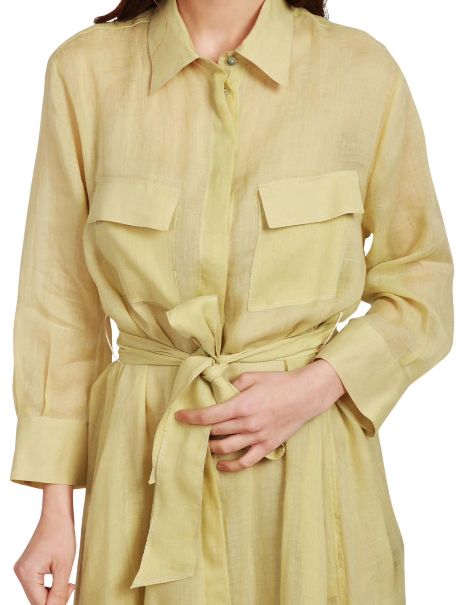 Green Cupro Shirt Dress With Belt