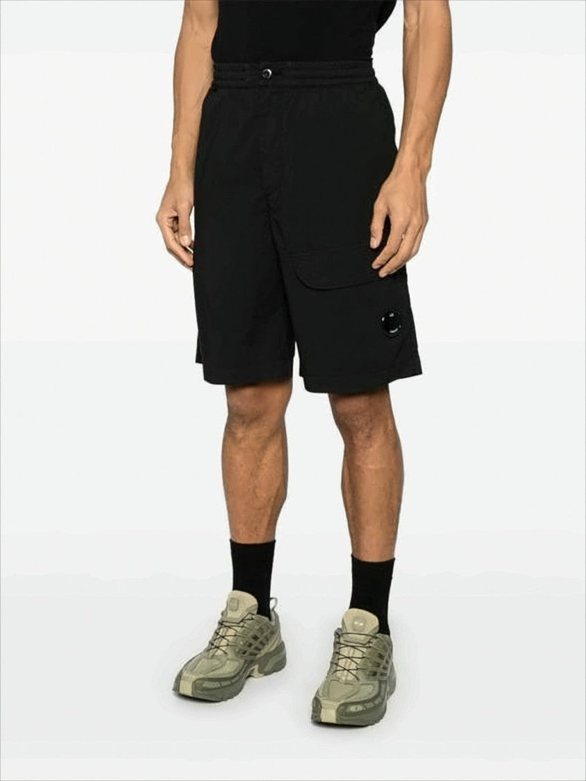 Mid-Thigh Length Black Shorts with Buttoned Waistband