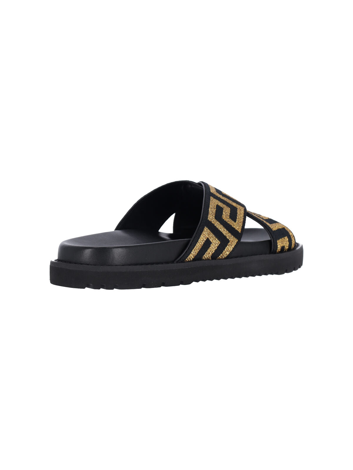 Cross-strap Slip-On Sandals with Gold Greca Motif