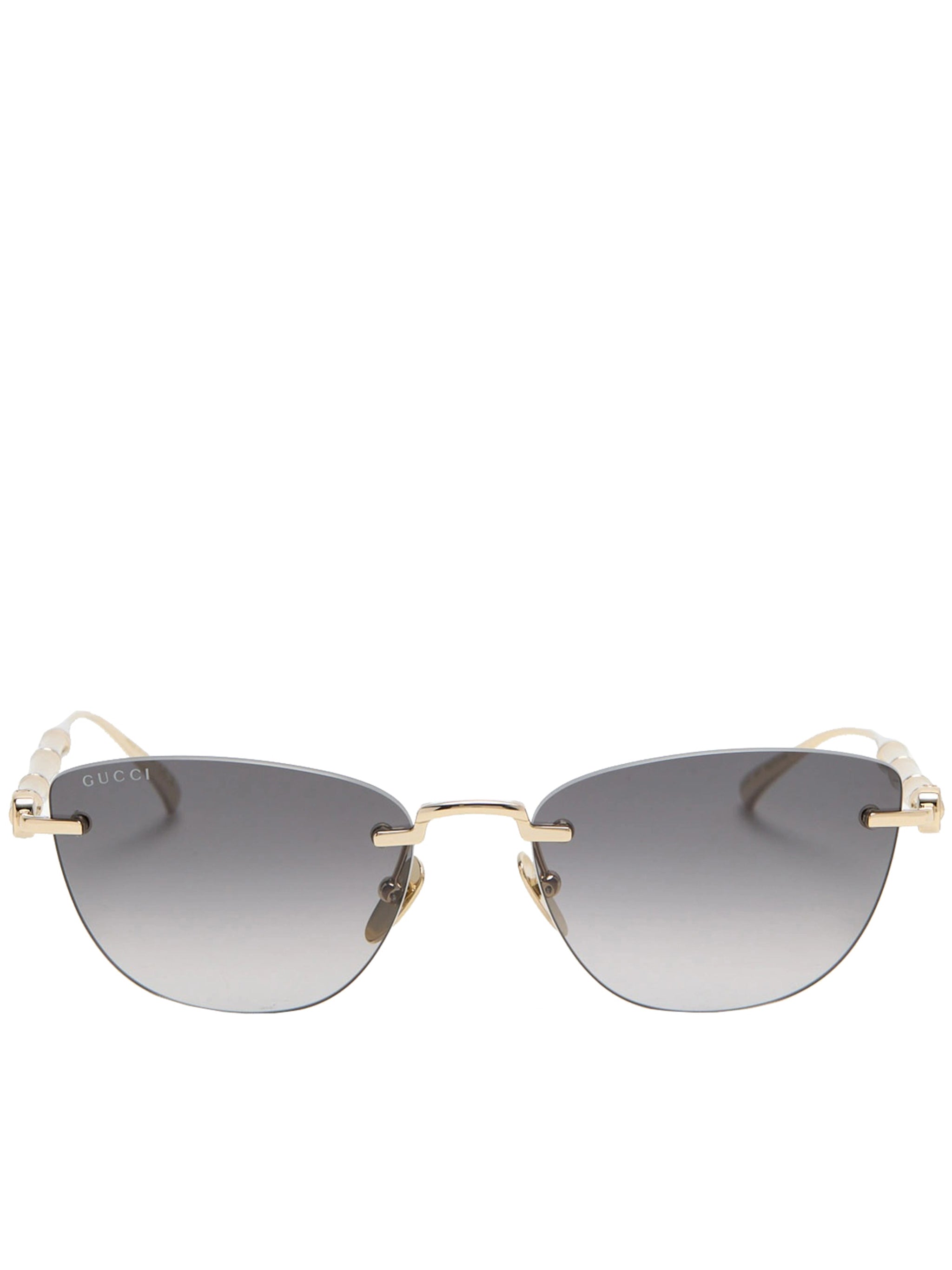 Gold Rimless Gradient Grey Bamboo Sunglasses
