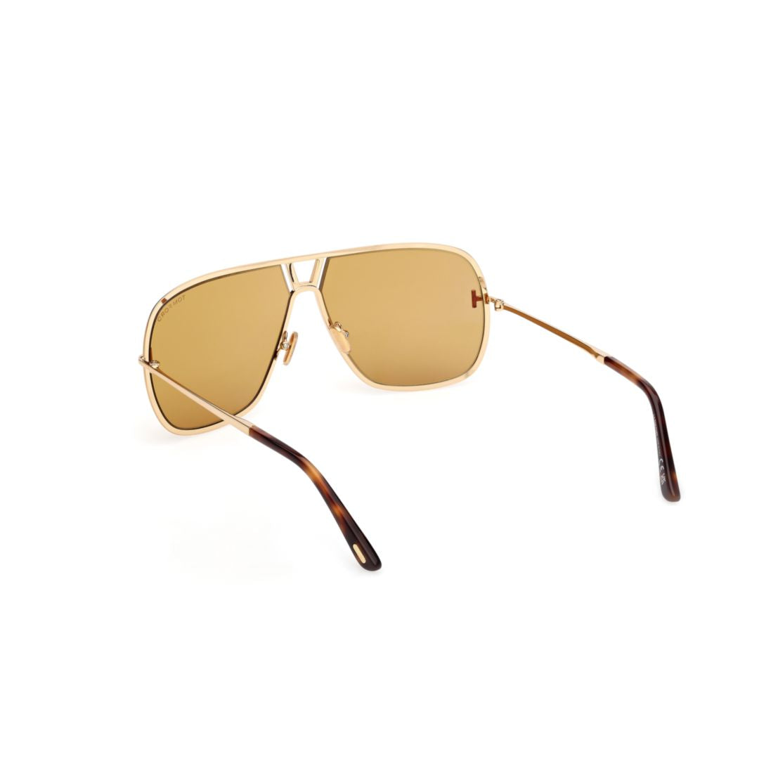 Gold Metal Sunglasses With Amber-Tinted Lenses And Tortoiseshell Tips