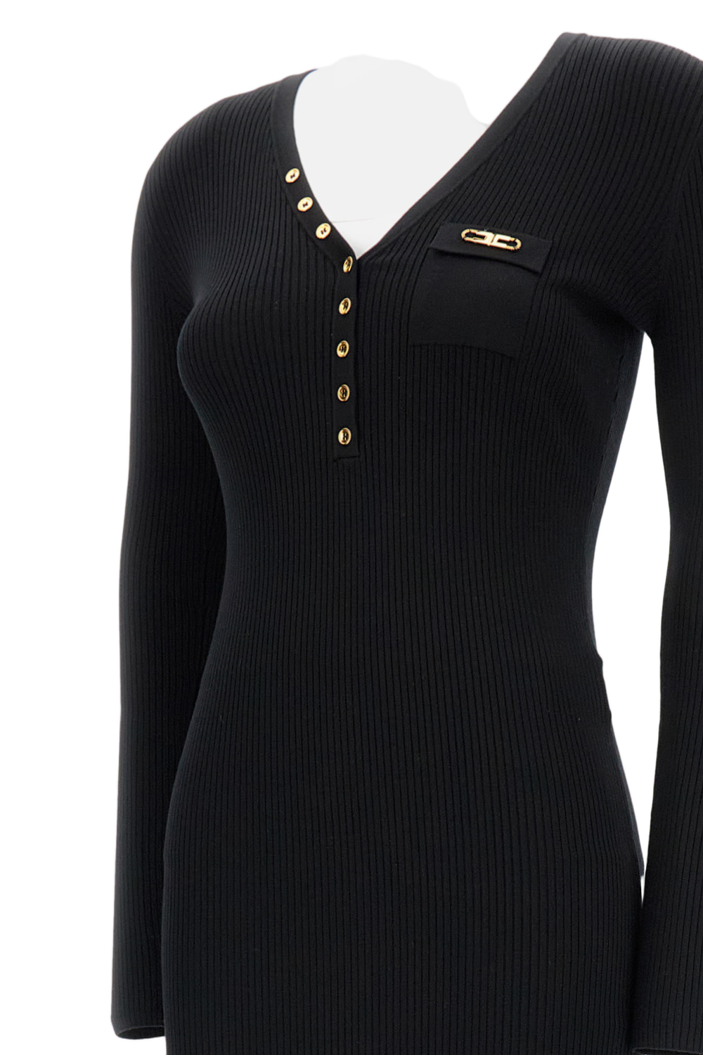 Ribbed Midi Dress with Gold Button Detail