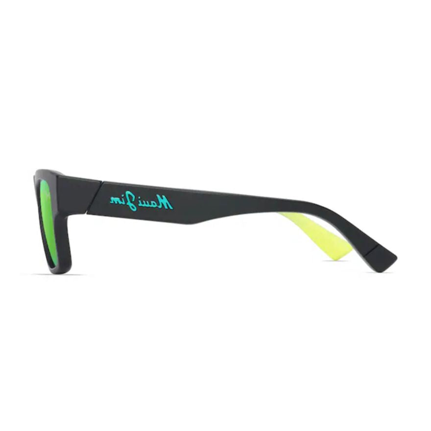 Kokua Bold Rectangular Matte Black Sunglasses with Green Reflective Lenses