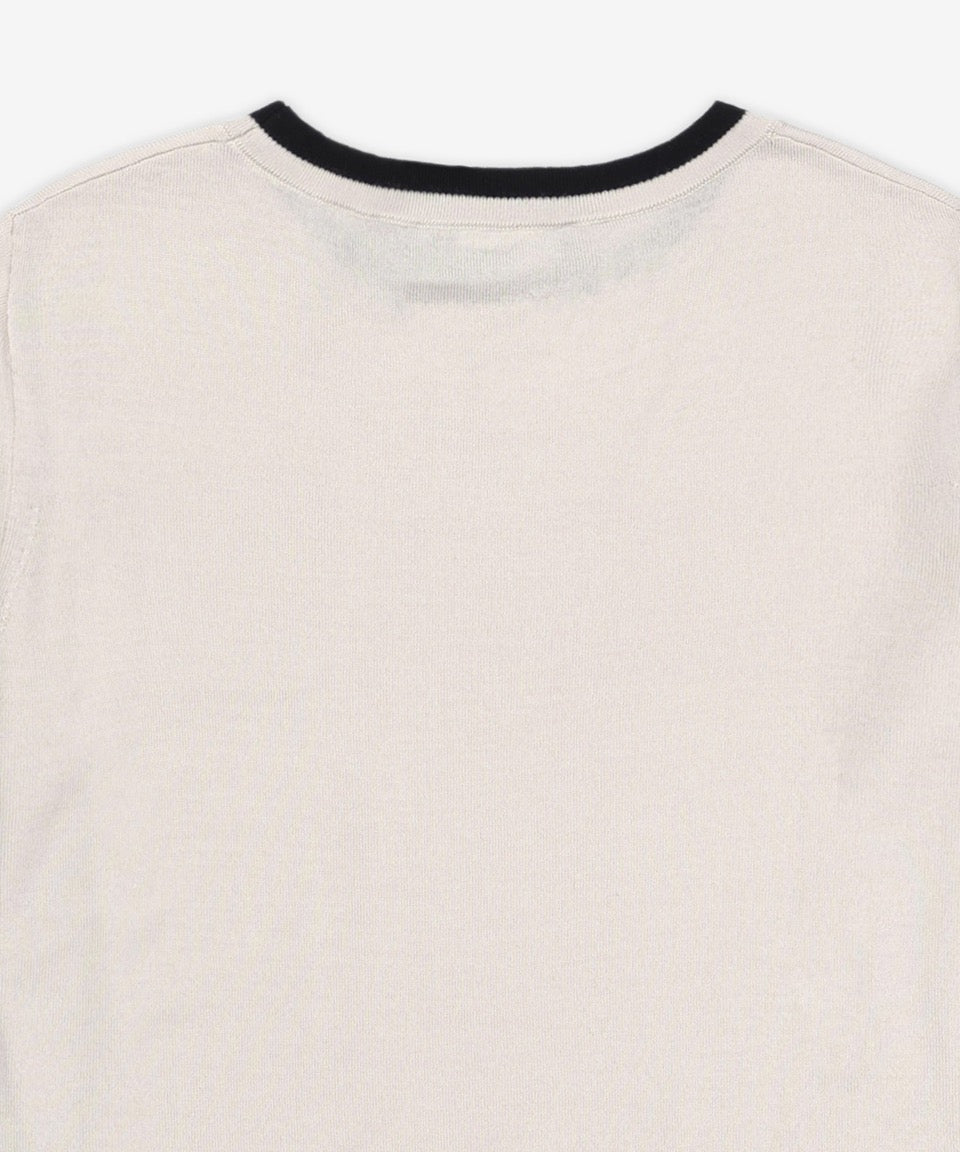 Short-Sleeved Wool Sweater with Contrasting Trim