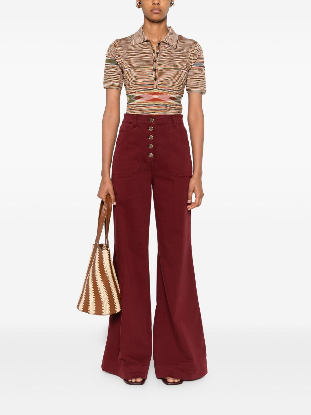 Bordeaux Flared Jeans With High Waist