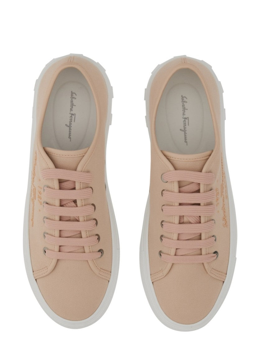 Low-Top Beige Sneakers With Subtle Logo