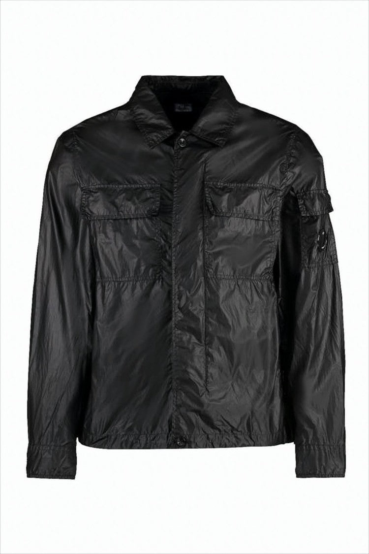 Lightweight Black Polyamide Casual Jacket With Classic Collar