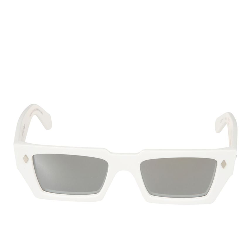 Disko Glossy White Rectangular Frame Sunglasses with Metallic Accents