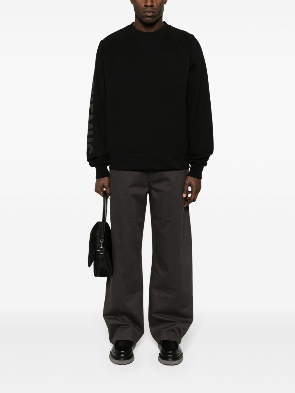 Crew Neck Black Cotton Jersey Sweatshirt