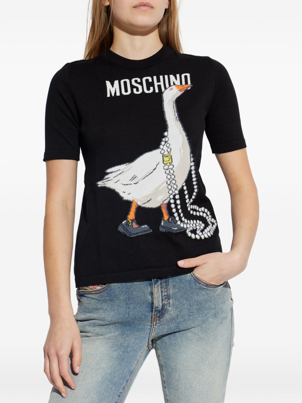 Goose Graphic Ribbed Knit Top