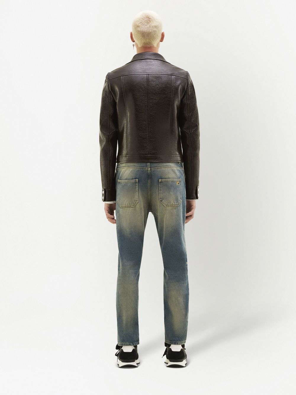 Structured Faux-Leather Jacket with Logo Patch