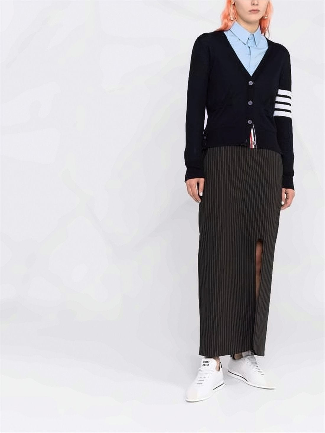 V-Neck Merino Wool Cardigan With Distinctive Stripes