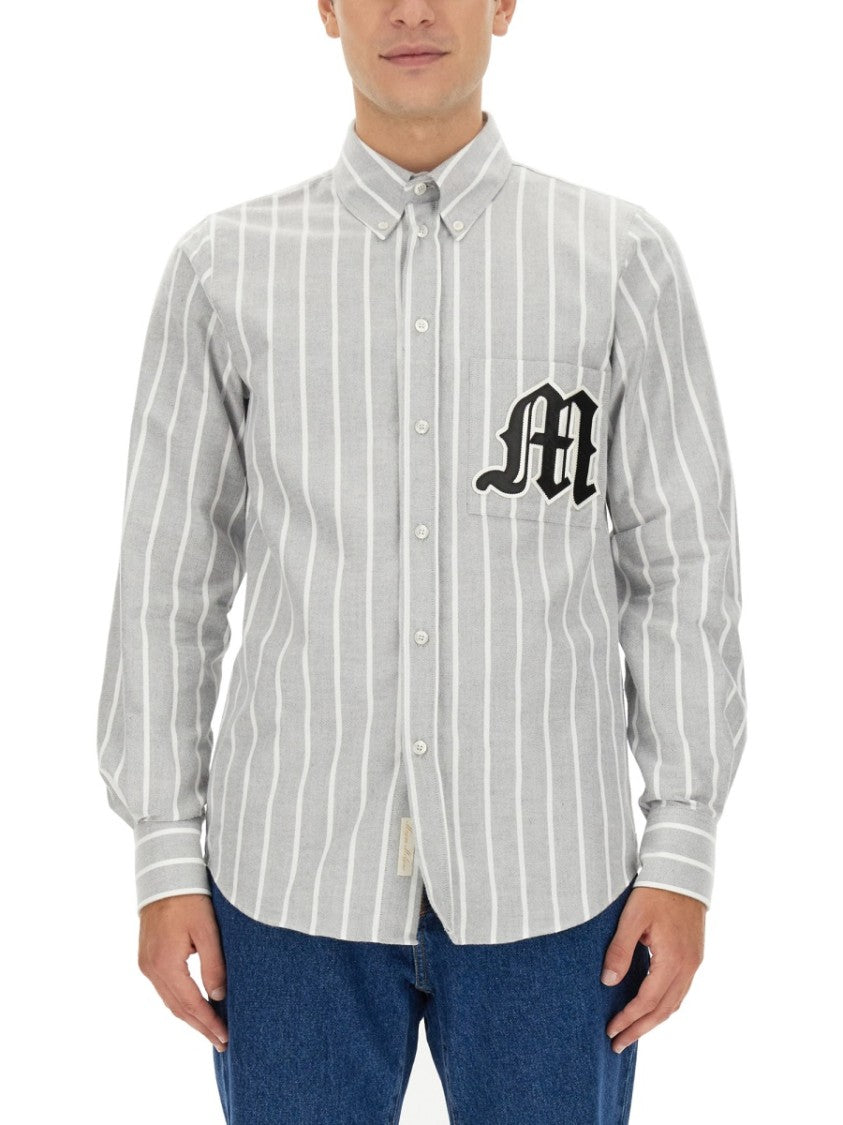 Vertical Striped Cotton Shirt With Logo Detail