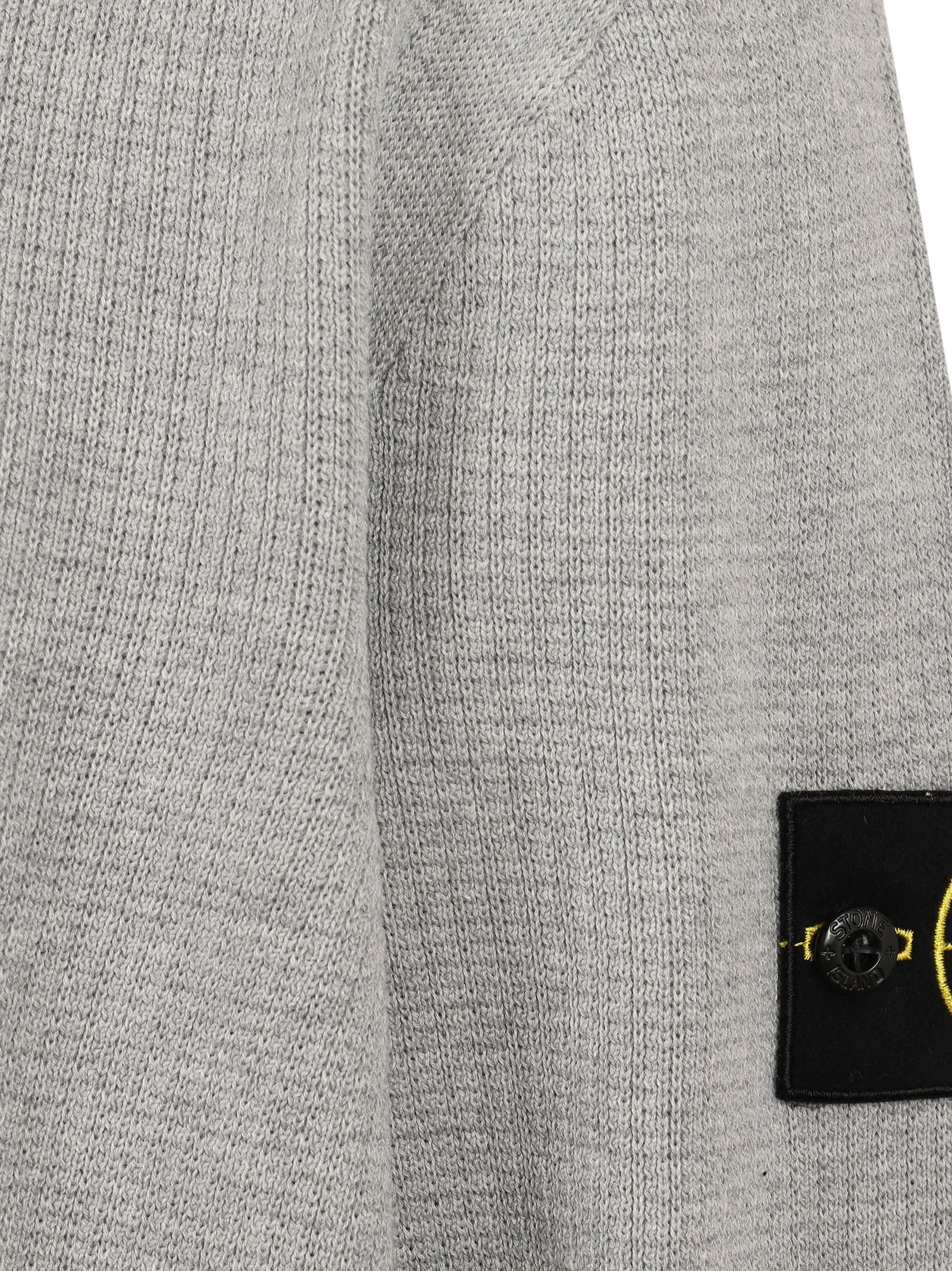 Organic Cotton Grey Sweater With Polo Collar And Distinctive Patch