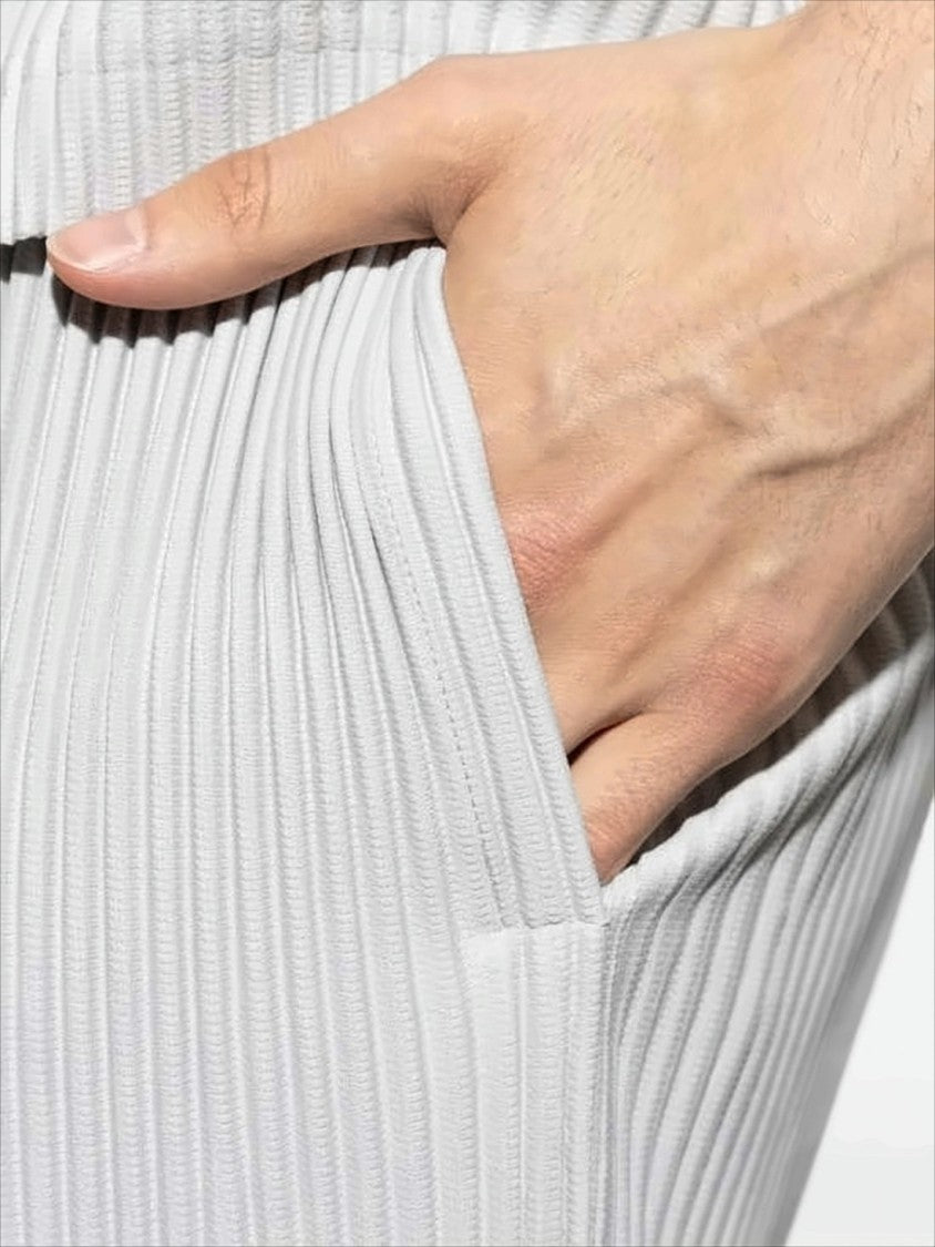Pleated Straight Pants with Subtle Stripe
